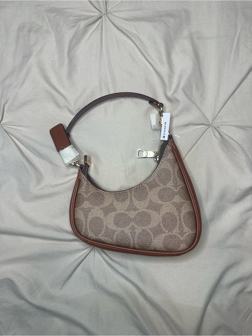 Coach Mini Teri Brown Signature Canvas Crescent Bag with Leather Trim - Picture 2 of 2